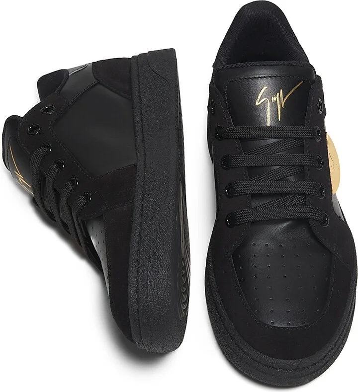 Men's Leather & Suede Low-Top Sneakers - Velvet Black - Size 7 - Image 4