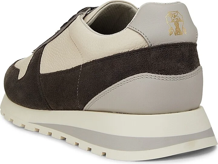 Men's Leather & Suede Low-Top Sneakers - White Grey - Size 8 - Image 3