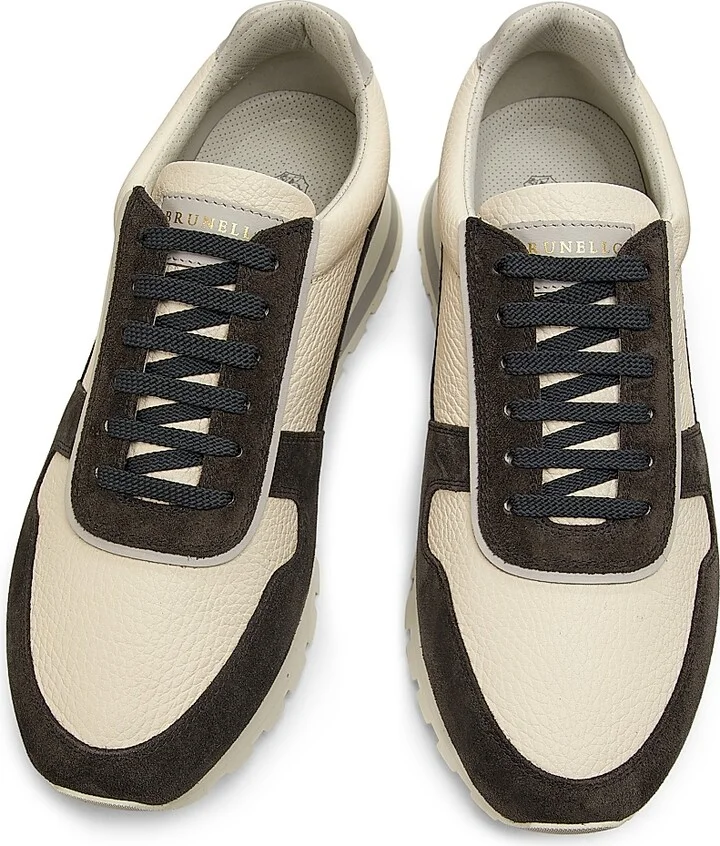 Men's Leather & Suede Low-Top Sneakers - White Grey - Size 8 - Image 4