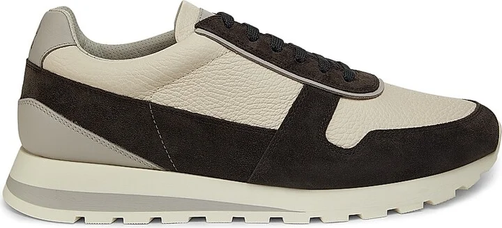 Men's Leather & Suede Low-Top Sneakers - White Grey - Size 8