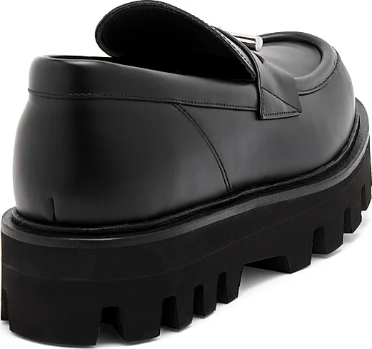 Men's Leather T-Bar Penny Loafers - Black Silver - Size 7 - Image 3