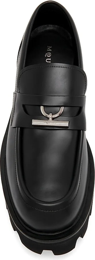 Men's Leather T-Bar Penny Loafers - Black Silver - Size 7 - Image 4