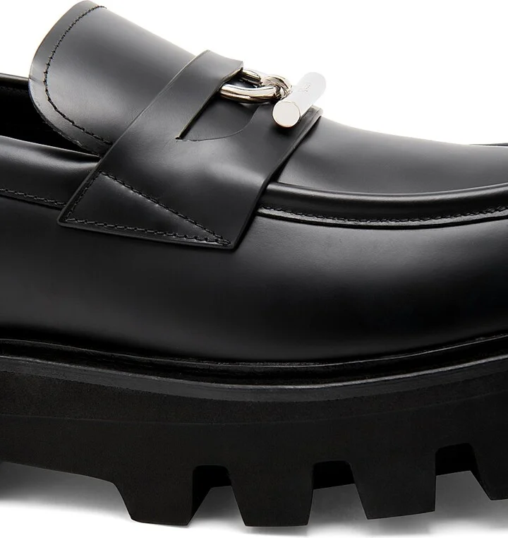 Men's Leather T-Bar Penny Loafers - Black Silver - Size 7 - Image 5