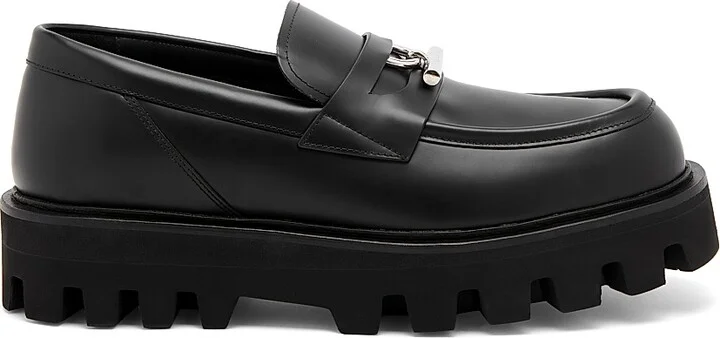 Men's Leather T-Bar Penny Loafers - Black Silver - Size 7