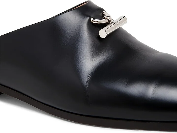 Men's Leather T-Bar Slip-On Loafers - Black Silver - Size 7 - Image 5