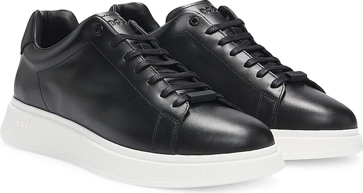 Men's Leather Trainer Sneakers with Rubber Outsole - Black - Size 6 - Image 2