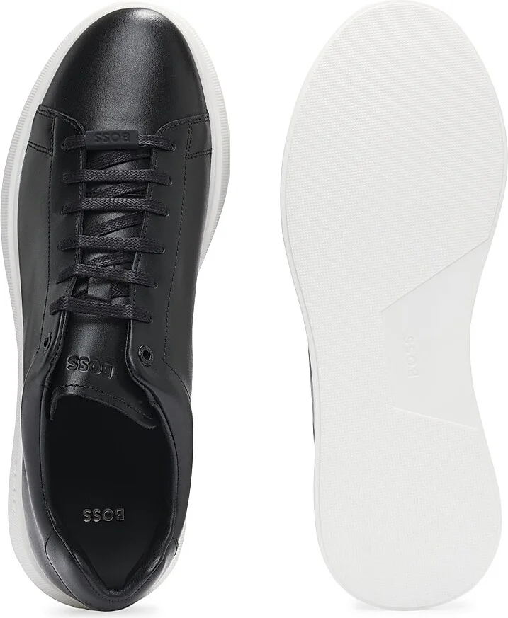 Men's Leather Trainer Sneakers with Rubber Outsole - Black - Size 6 - Image 3