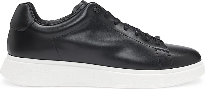 Men's Leather Trainer Sneakers with Rubber Outsole - Black - Size 6