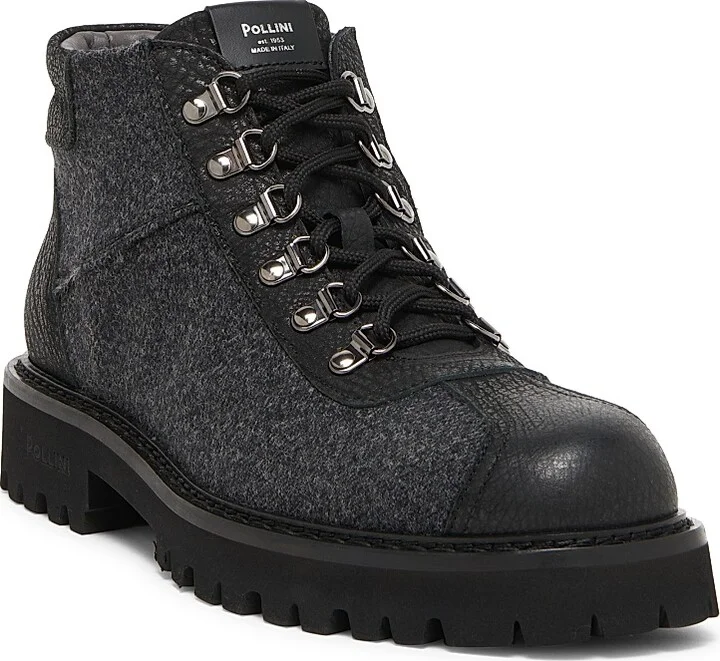 Men's Leather-Trimmed Wool-Blend Ankle Boots - Grey Black - Size 7 - Image 2