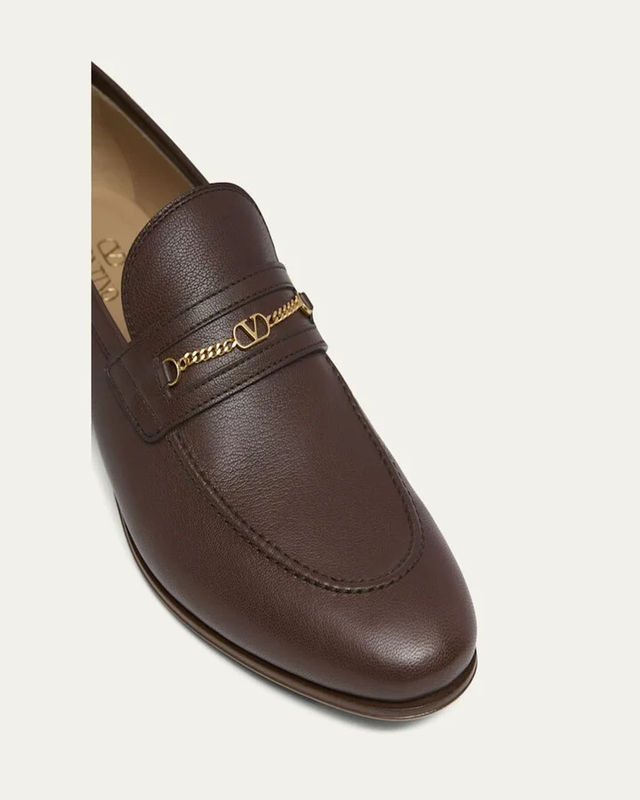 Men's Leather VLogo Chain Bit Loafers - Image 3