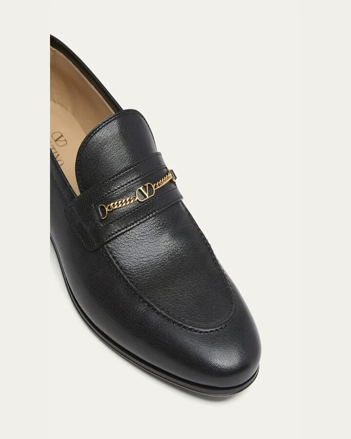 Men's Leather VLogo Chain Bit Loafers - Image 9