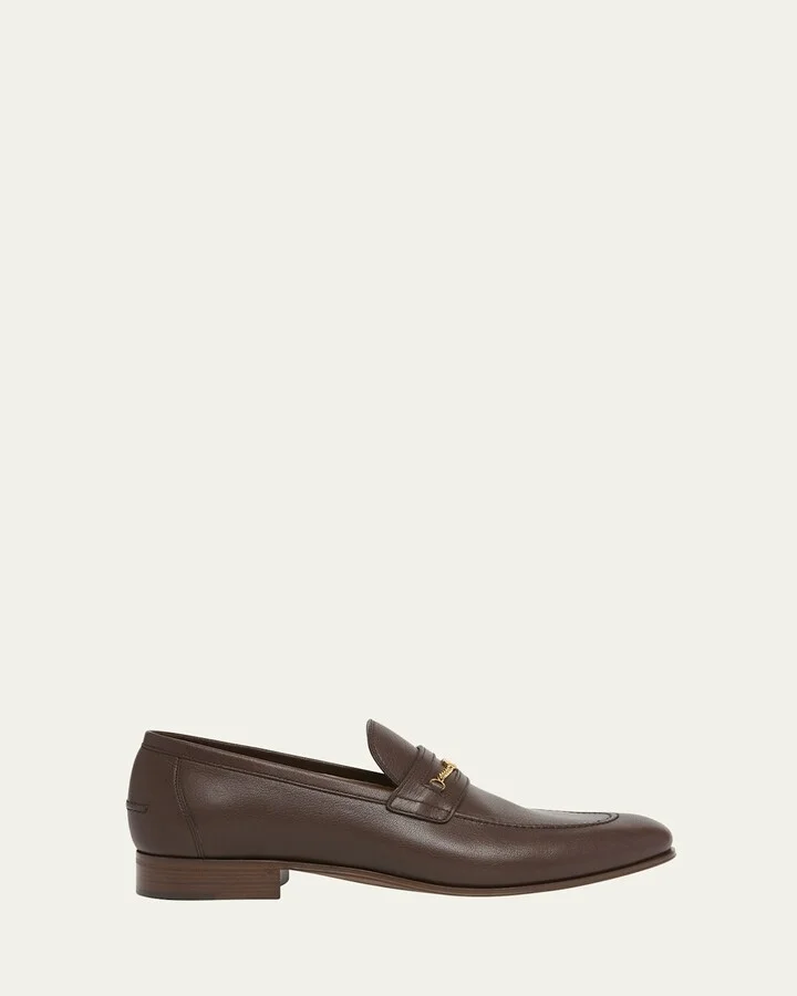Men's Leather VLogo Chain Bit Loafers