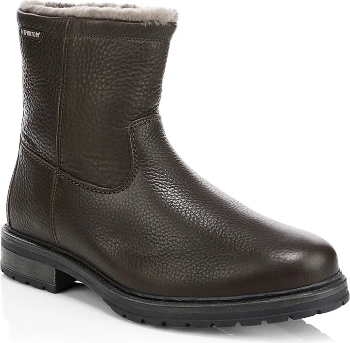 Men's Leonardo Leather & Shearling Boots - Dark Brown - Size 8