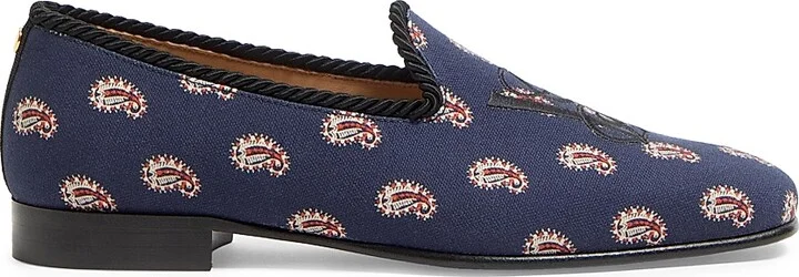 Men's Les Alcôvettes Loafers in Voyage Imaginaire Canvas Fabric - Blue - Size 9