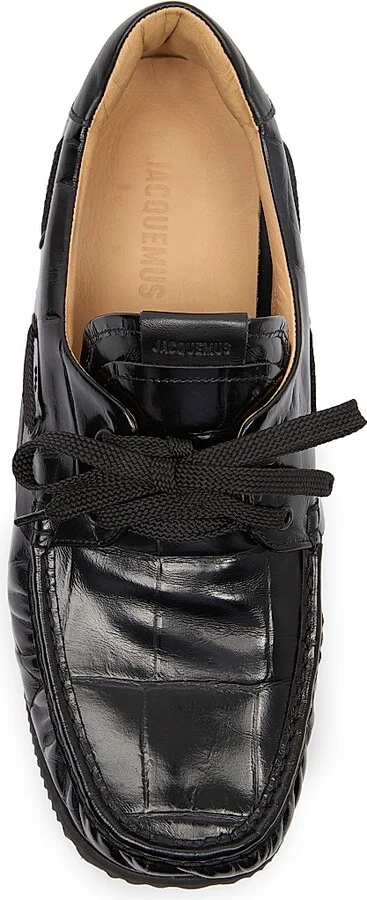 Men's Les Batto Crocodile-Embossed Leather Loafers - Black - Size 7 - Image 4
