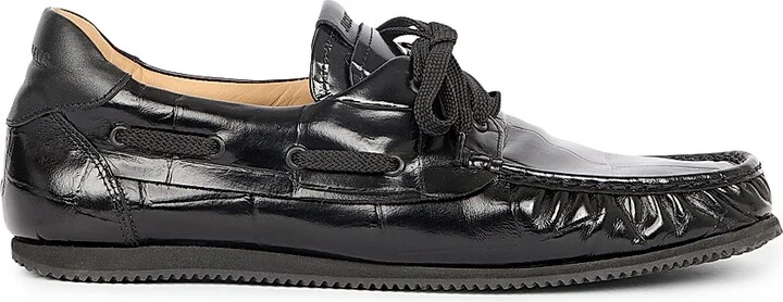 Men's Les Batto Crocodile-Embossed Leather Loafers - Black - Size 7