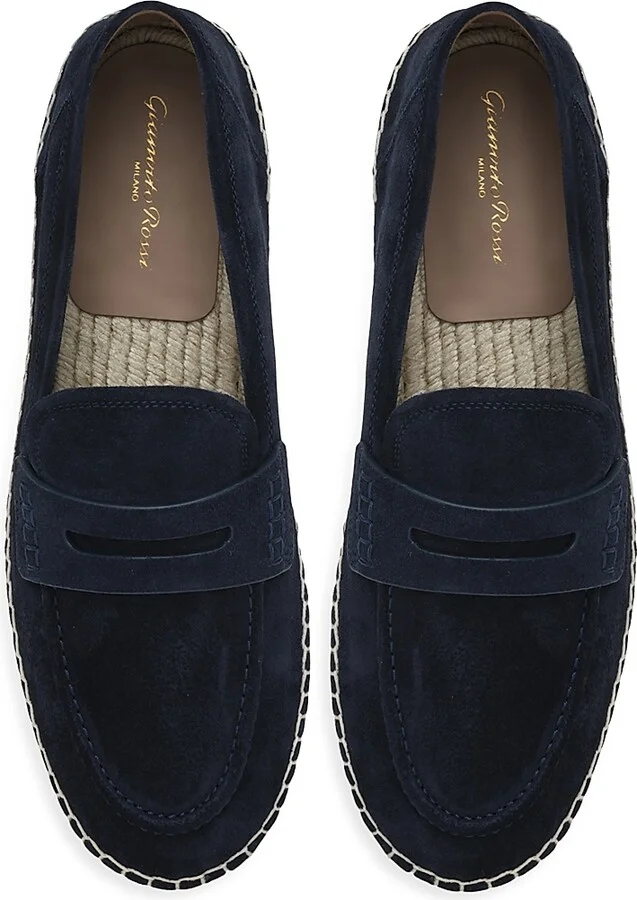Men's Lido Suede Espadrille Penny Loafers - Dark Blue - Size 8 - Image 4