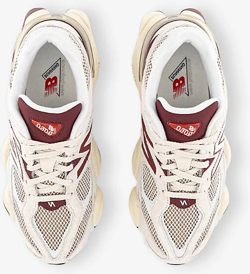Mens Linen Burgundy White 9060 Suede Low-Top Trainers 6 - Image 2