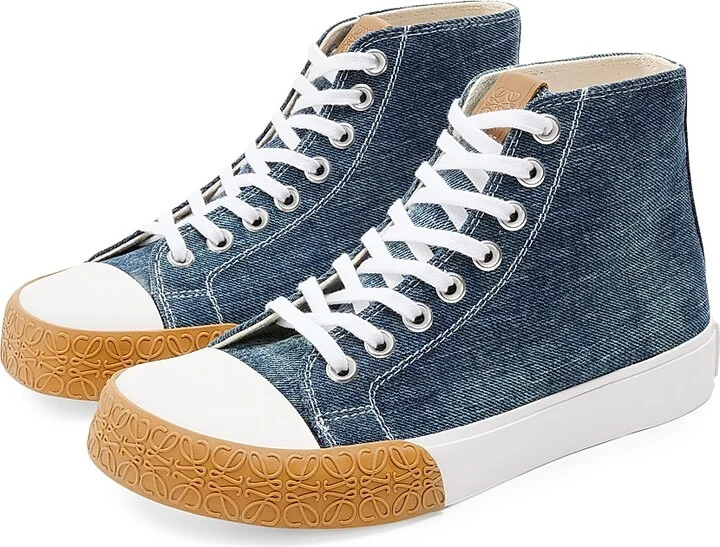 Men's LOEWE x Paula's Ibiza Bloc Denim High Top Sneakers - Washed Denim - Size 8 - Image 2