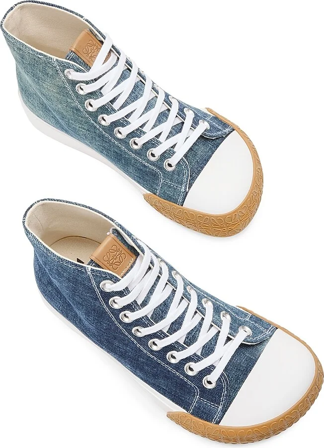 Men's LOEWE x Paula's Ibiza Bloc Denim High Top Sneakers - Washed Denim - Size 8 - Image 3
