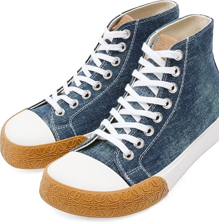 Men's LOEWE x Paula's Ibiza Bloc Denim High Top Sneakers - Washed Denim - Size 8 - Image 4