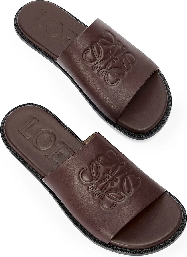 Men's LOEWE x Paula's Ibiza Flex Anagram Leather Slide Sandals - Oxblood - Size 7 - Image 3