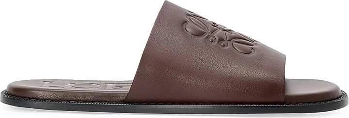 Men's LOEWE x Paula's Ibiza Flex Anagram Leather Slide Sandals - Oxblood - Size 7