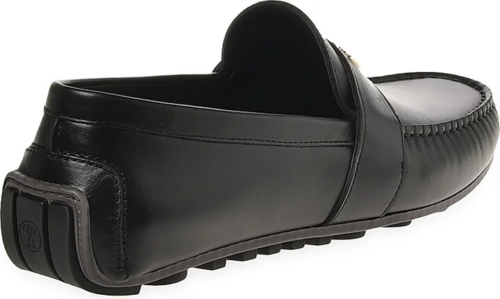 Men's Logo-Accented Leather Driving Loafers - Black - Size 7 - Image 3