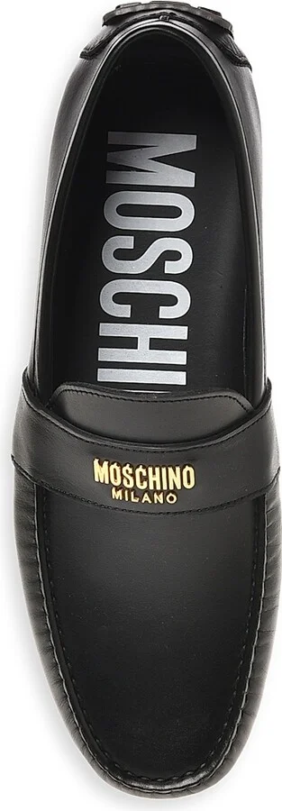 Men's Logo-Accented Leather Driving Loafers - Black - Size 7 - Image 5