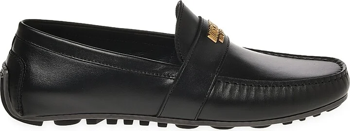 Men's Logo-Accented Leather Driving Loafers - Black - Size 7