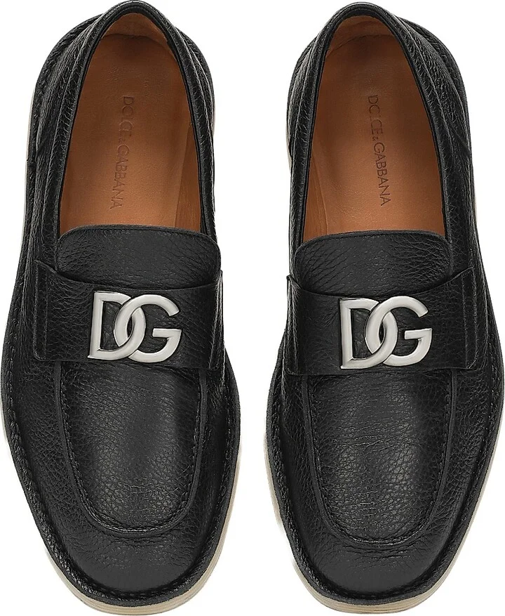 Men's Logo-Accented Leather Loafers - Black - Size 7 - Image 4