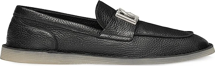 Men's Logo-Accented Leather Loafers - Black - Size 7