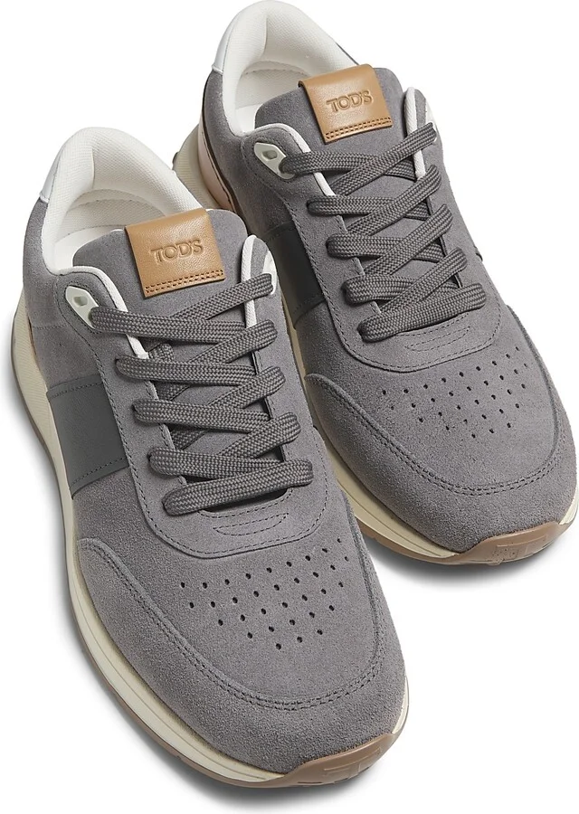 Men's Logo-Embellished Leather Sneakers - Grey - Size 6.5 - Image 4