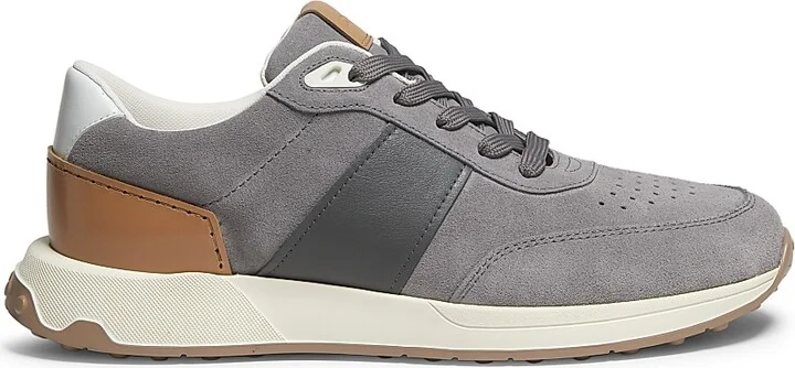 Men's Logo-Embellished Leather Sneakers - Grey - Size 6.5