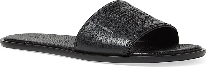 Men's Logo-Embossed Leather Slide Sandals - Nero - Size 10 - Image 2