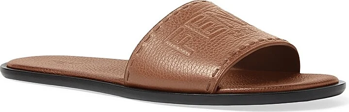 Men's Logo-Embossed Leather Slide Sandals - Nero - Size 10 - Image 5