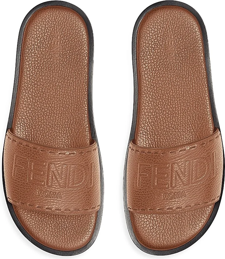 Men's Logo-Embossed Leather Slide Sandals - Nero - Size 10 - Image 7