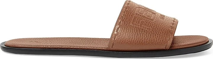 Men's Logo-Embossed Leather Slide Sandals - Nero - Size 10 - Image 8