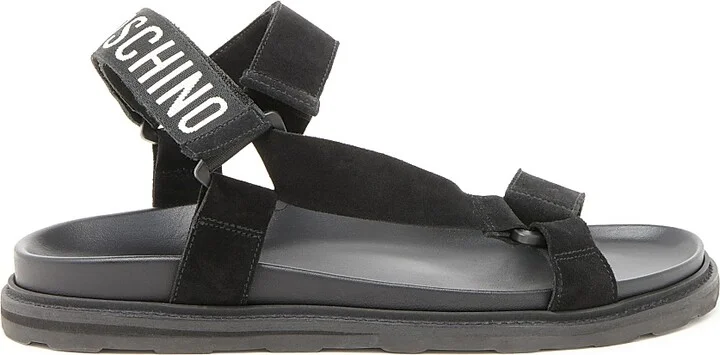 Men's Logo Sporty Leather Sandals - Black - Size 7