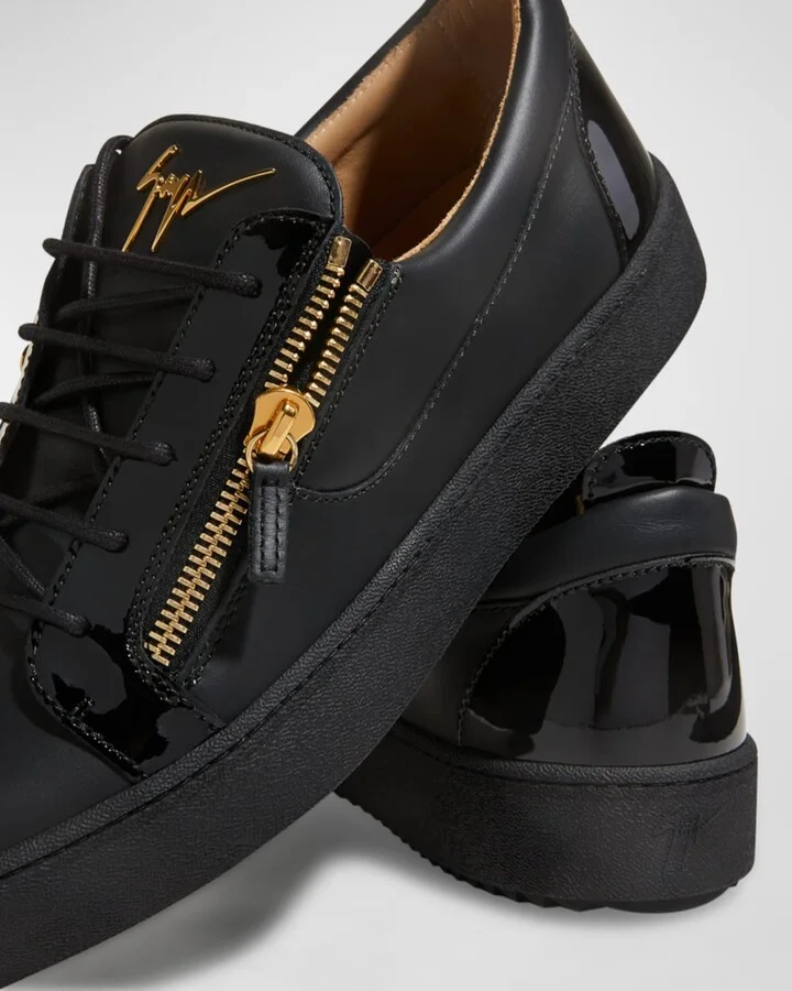 Men's London Double-Zip Leather Low-Top Sneakers - Image 5