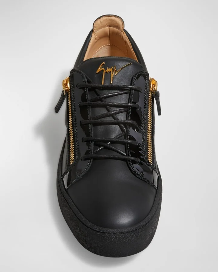 Men's London Double-Zip Leather Low-Top Sneakers - Image 9