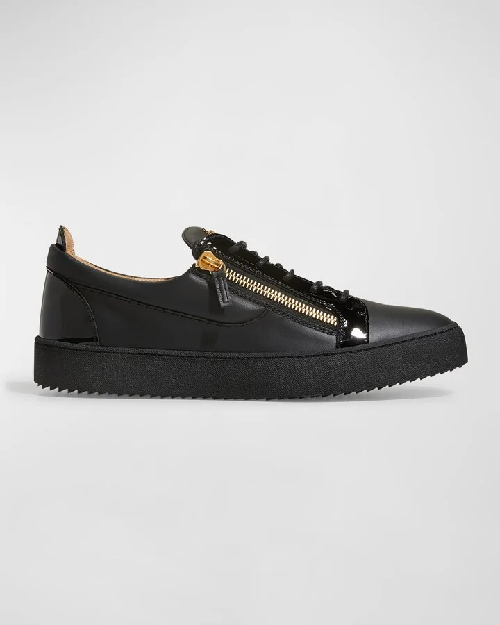 Men's London Double-Zip Leather Low-Top Sneakers