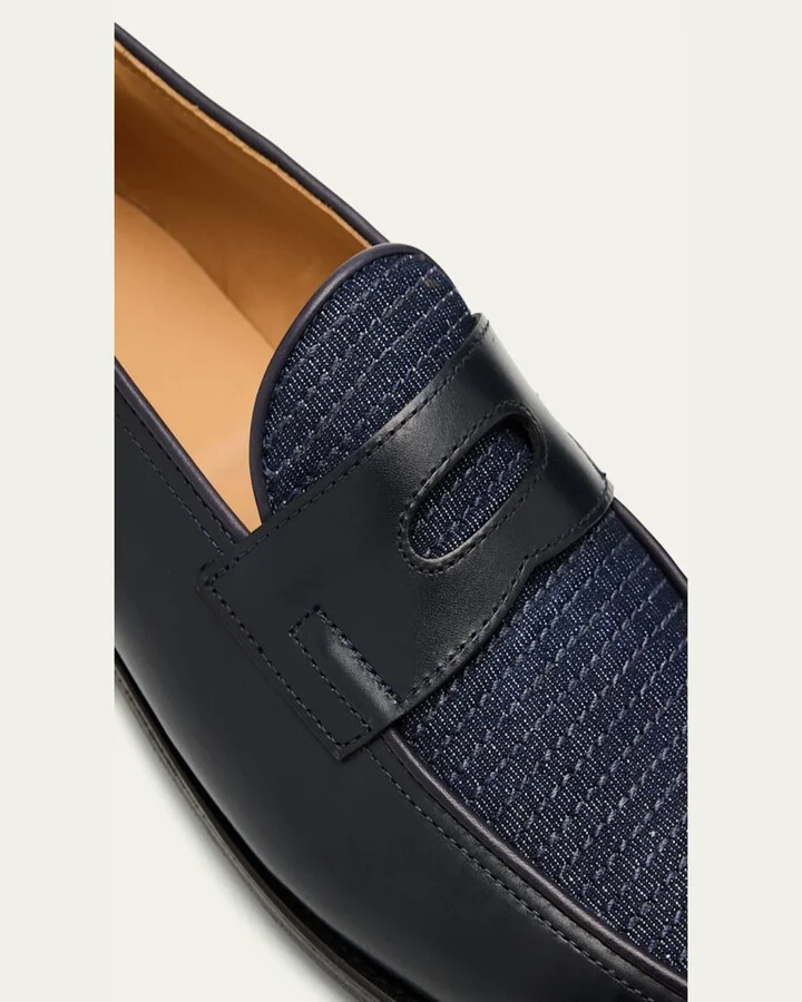 Men's Lopez Denim and Leather Penny Loafers - Image 3