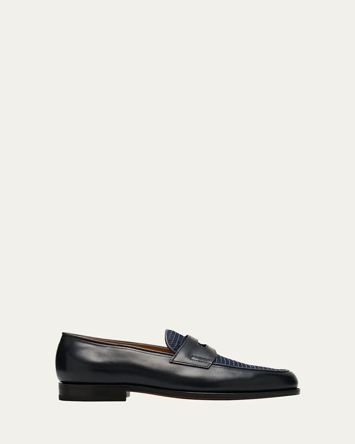Men's Lopez Denim and Leather Penny Loafers