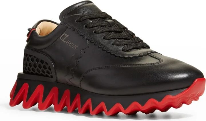 Men's Loubishark Flat Leather Red-Sole Runner Sneakers - Image 3