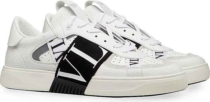 Men's Low-Top Calfskin VL7N Sneakers With Bands - White Black - Size 8 - Image 2