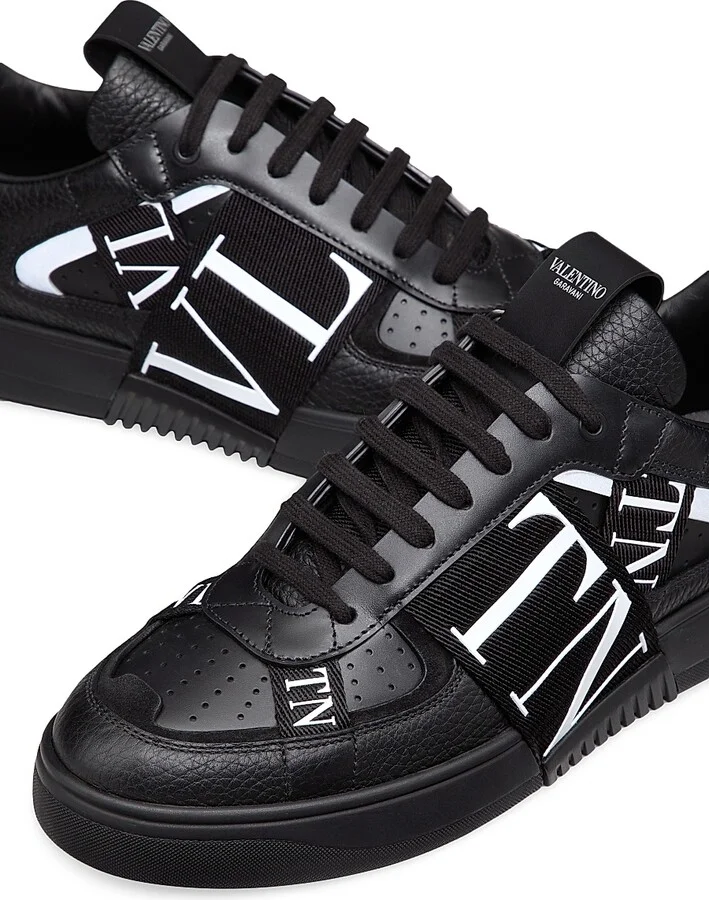 Men's Low-Top Calfskin VL7N Sneakers With Bands - White Black - Size 8 - Image 10