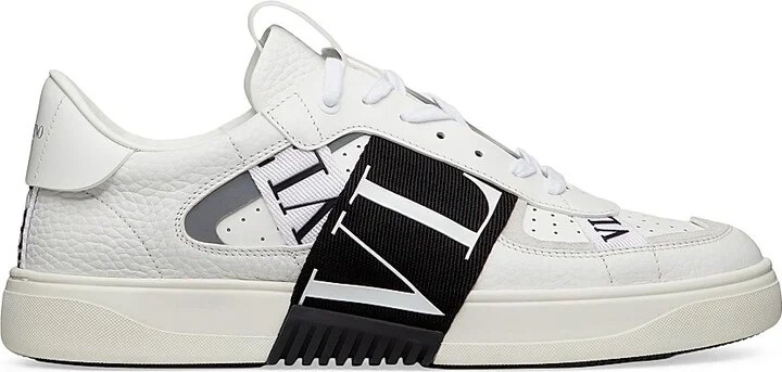 Men's Low-Top Calfskin VL7N Sneakers With Bands - White Black - Size 8