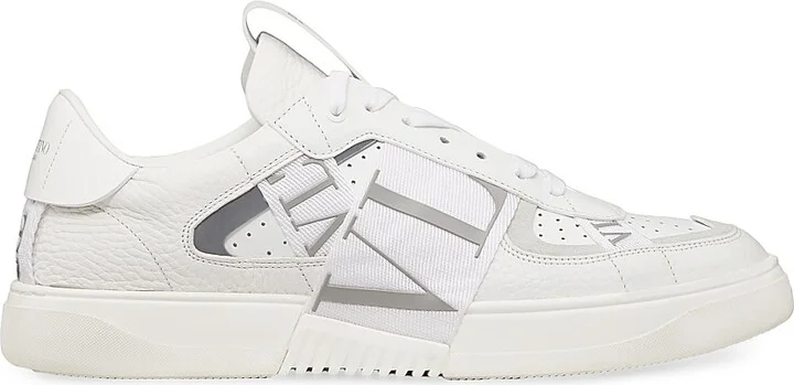 Men's Low-Top Calfskin VL7N Sneakers with Bands - White - Size 12.5