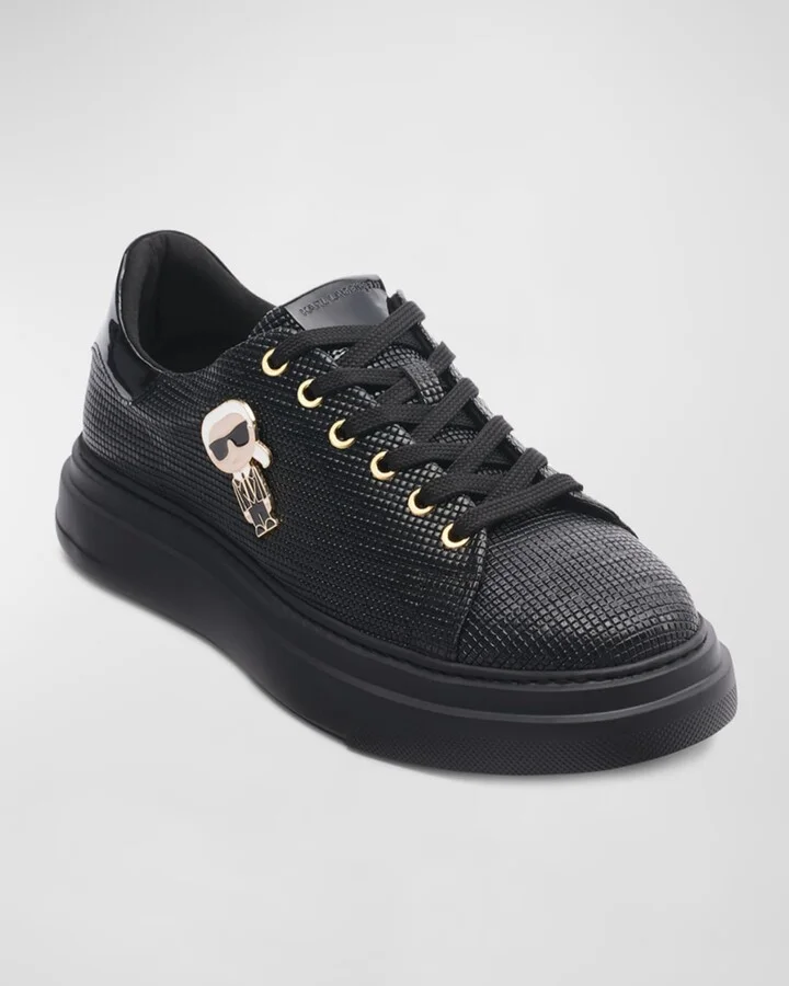 Men's Low-Top Printed Leather Sneakers with Karl Pin - Image 3